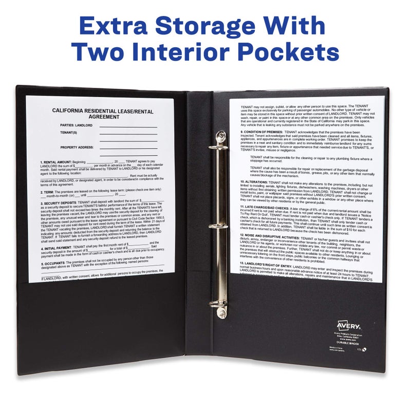 Avery Legal-Size Durable 3 Ring Binders, 1"" Round Rings, Holds 8.5"" x 14"" Paper, Black, 2 Pack (17709) - Image 4